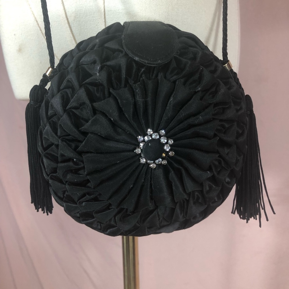 Black Rhinestone Rosette Evening Formal Purse Prom